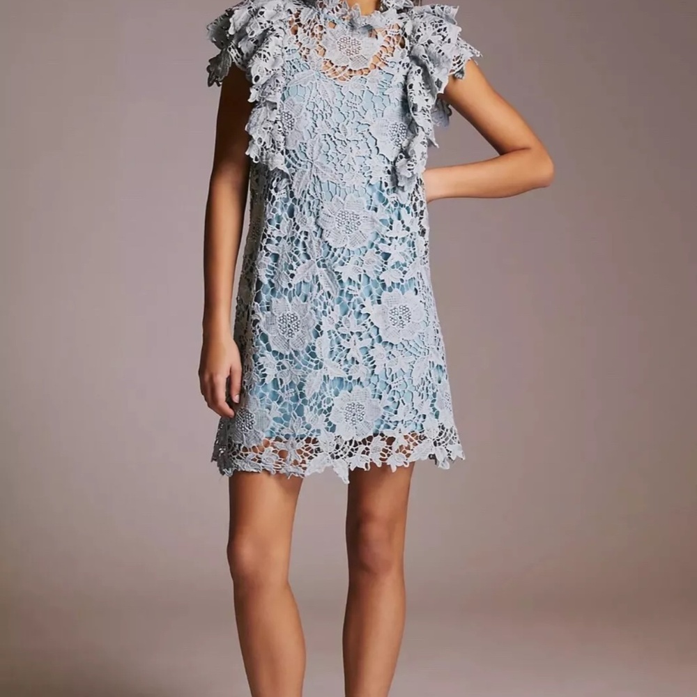 Blue Lace Shift Mini Dress - XS